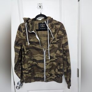 Denim And Flower Windbreaker Hoodie Size Small Camouflage Full Zip